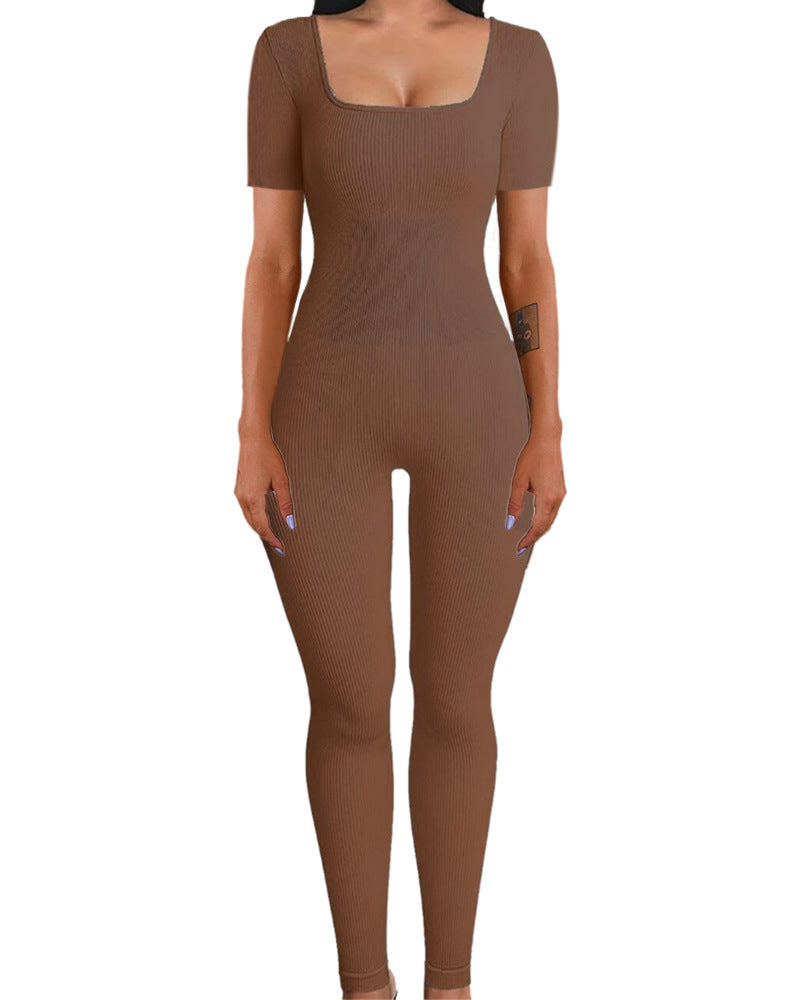 Threaded Square Collar Buttocks Slim Jumpsuit by Mirlaine Univers
