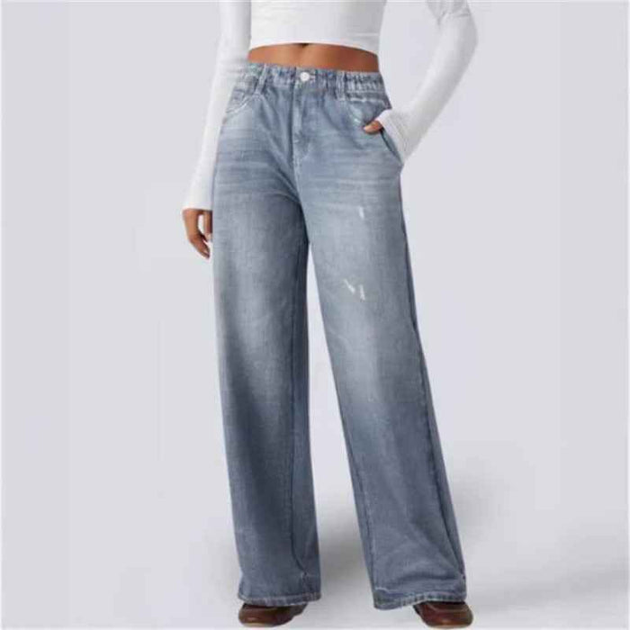 American-style Loose Wide-leg AutumnWinter New High-waist Slimming Denim Jeans For Women