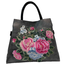 Tote Bag With Embroidered Peony Flowers Ethnic-style Textured Design