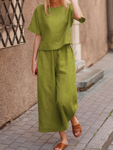 European And American Women's Linen Casual Loose Solid Color Suit Two-piece Women by Mirlaine Univers