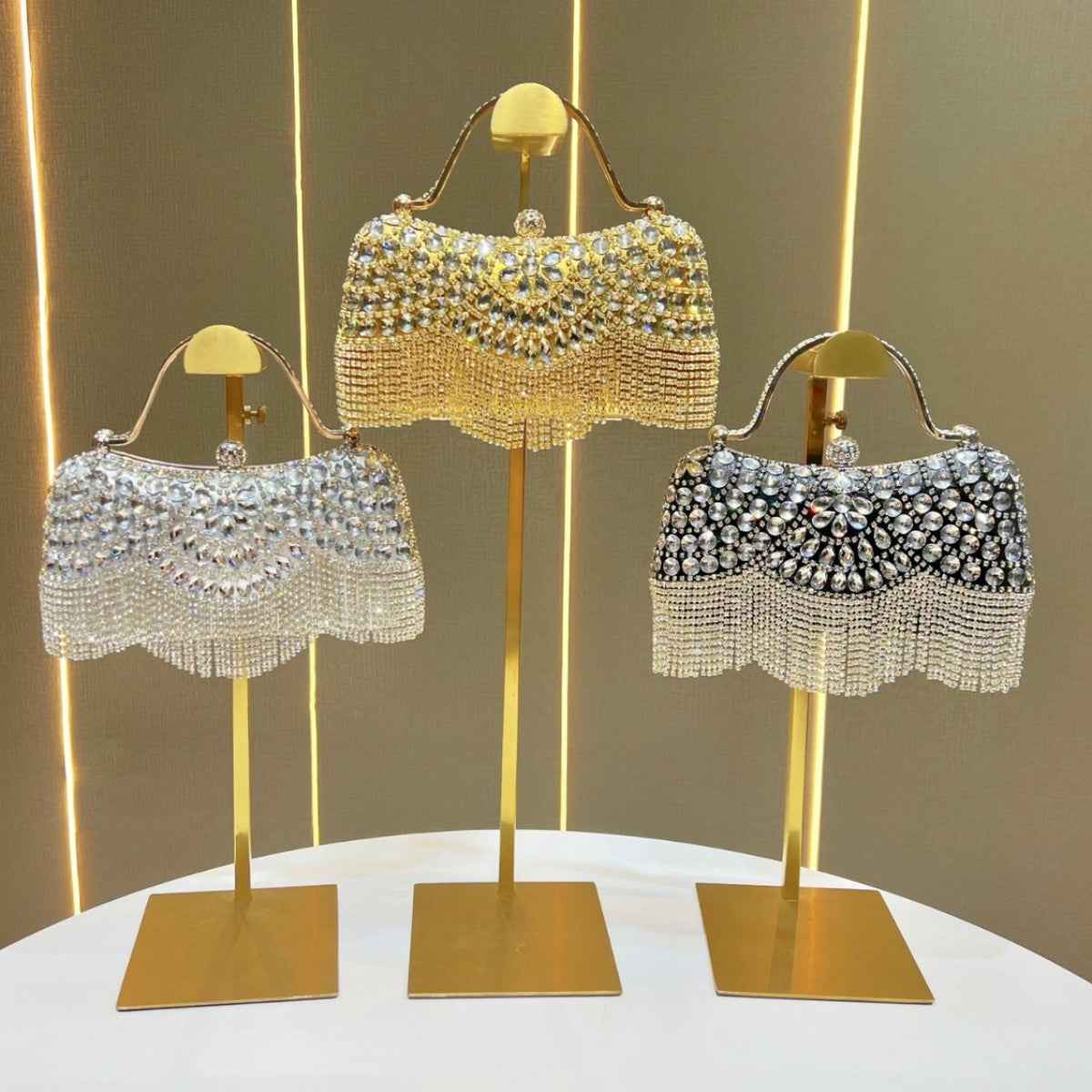 Diamond-encrusted Clutch With Tassel Evening Bag