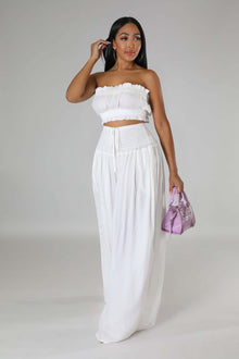 Summer Autumn Solid-Color Womens Casual Tube Top And High-Waist Drawstring Wide-Leg Pants by Mirlaine Univers