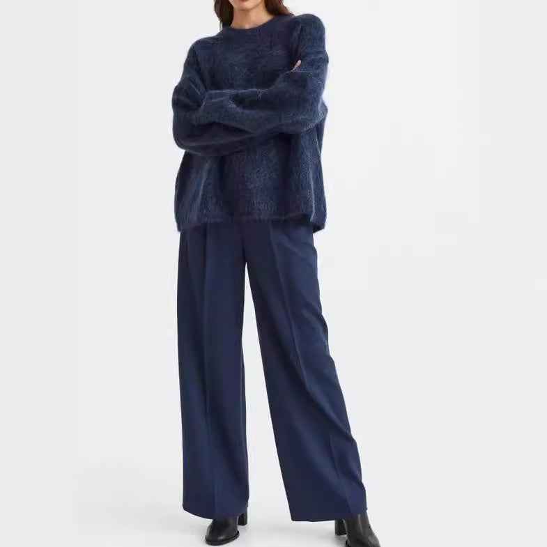 Round Neck Solid Color Long Velvet Sweaters Top