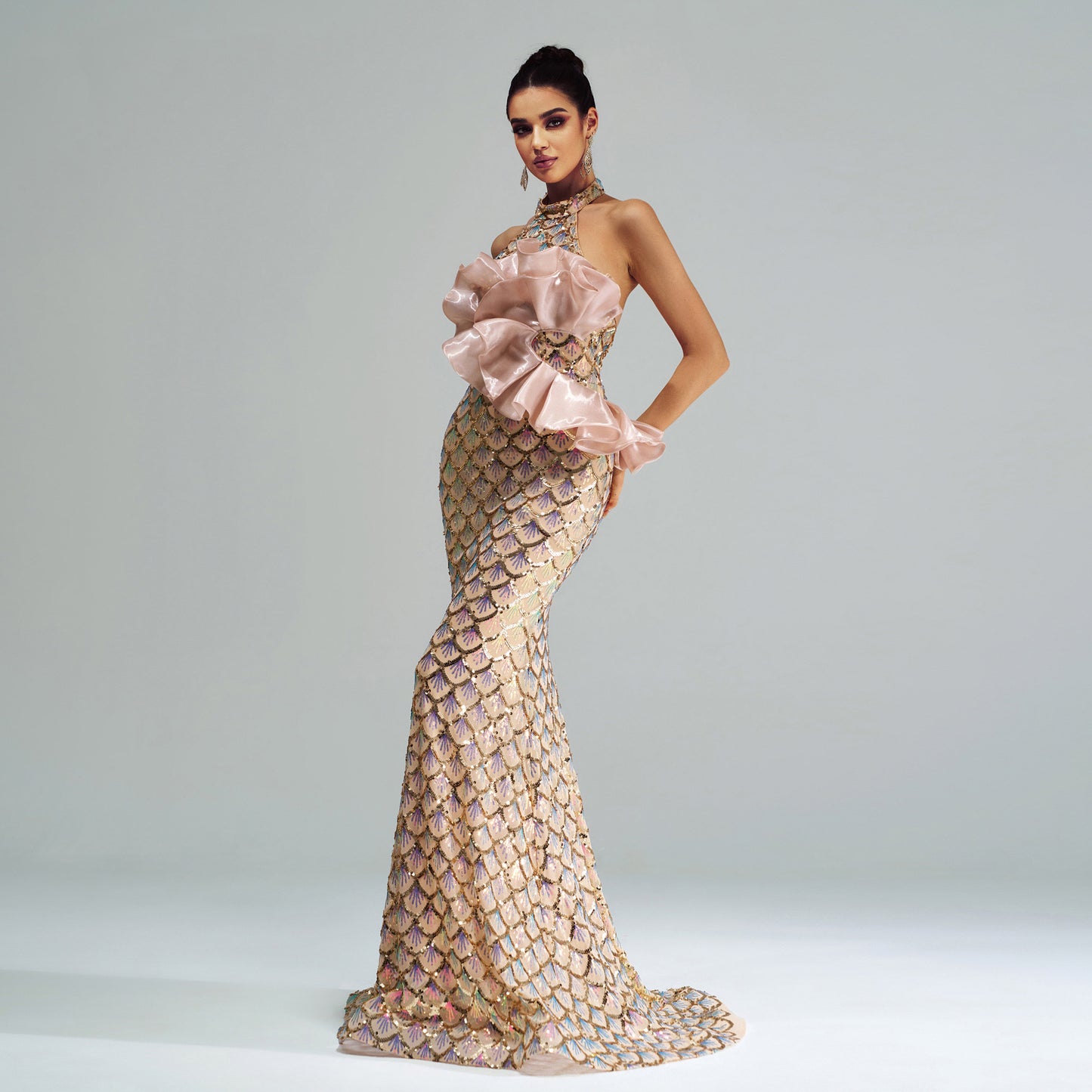 Halter Sequined Mermaid Evening Dress by Mirlaine Univers