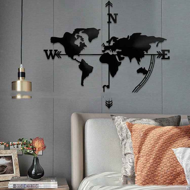 Metal World Map Iron Art Compass Wall Hanging  -Made To Order