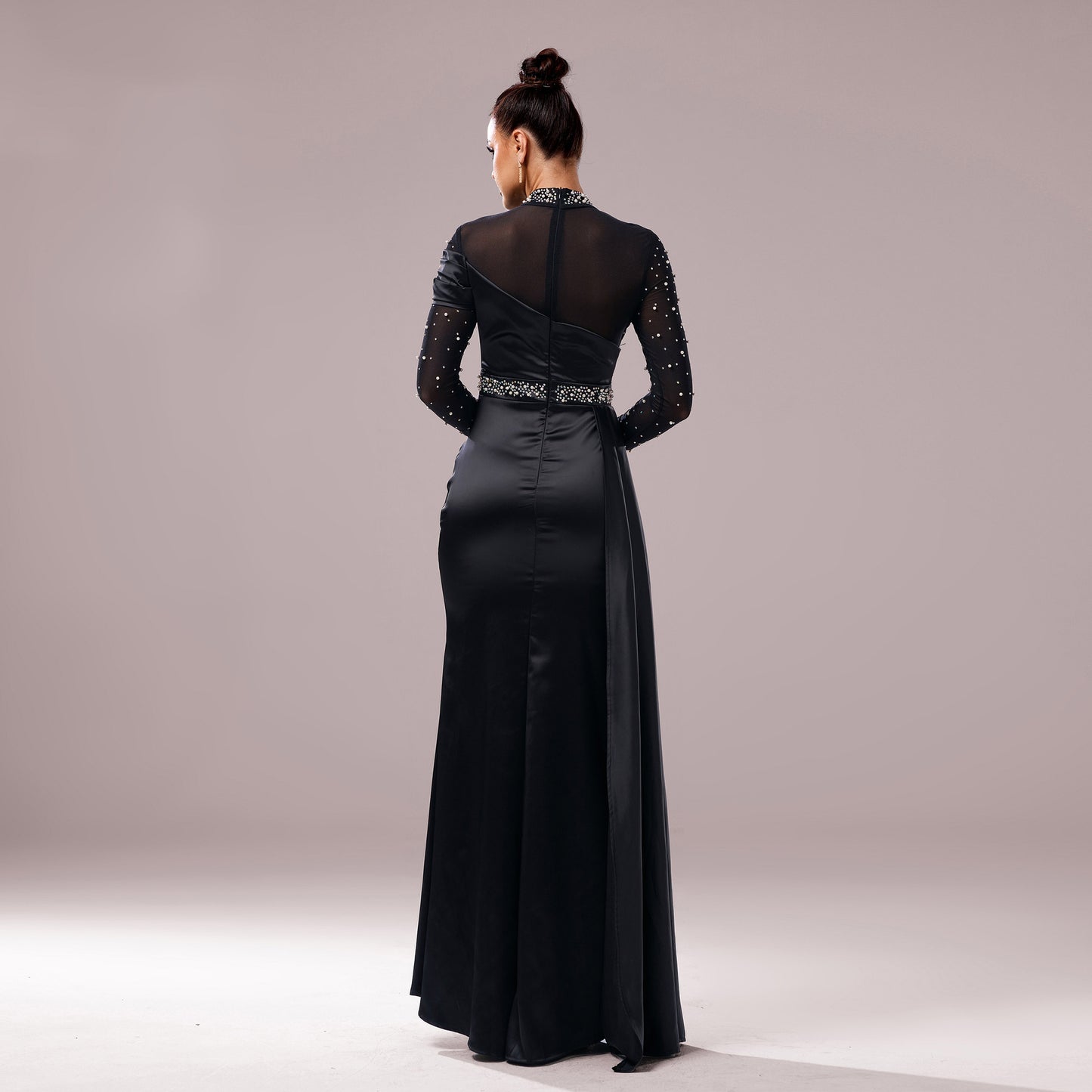 Long Sleeve Slim-fit Sheath Pearl Banquet Fishtail Evening Dress by Mirlaine Univers