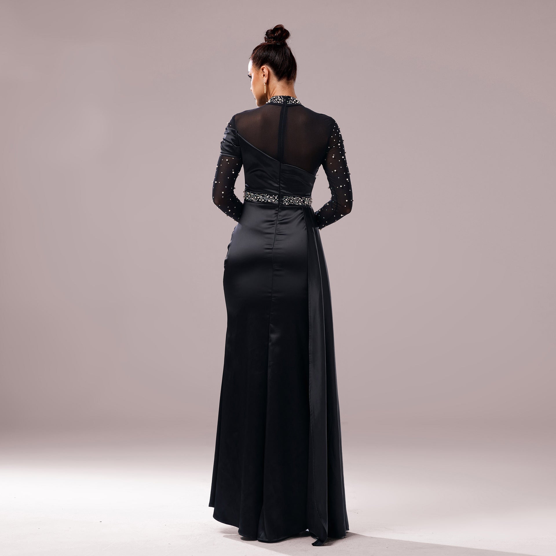 Long Sleeve Slim-fit Sheath Pearl Banquet Fishtail Evening Dress by Mirlaine Univers