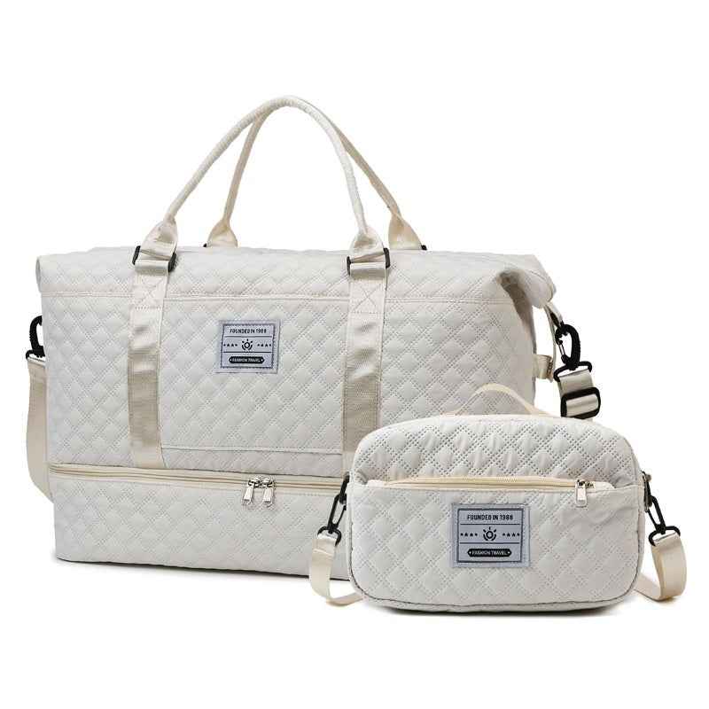 Large-Capacity Quilted Embroidered Thread Handle Crossbody Storage Travel Bag