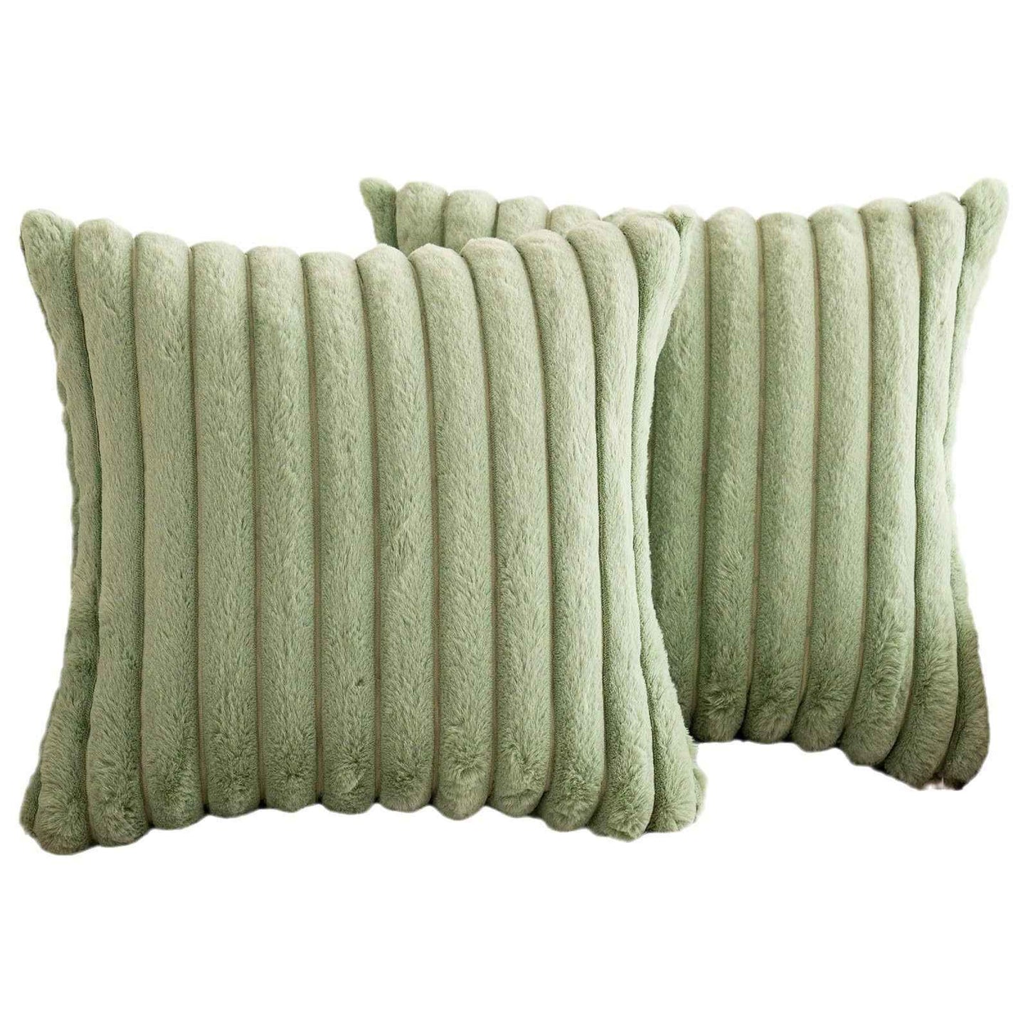 Rabbit Fur Solid Color Vertical Bar Plush Square Cushion Cover
