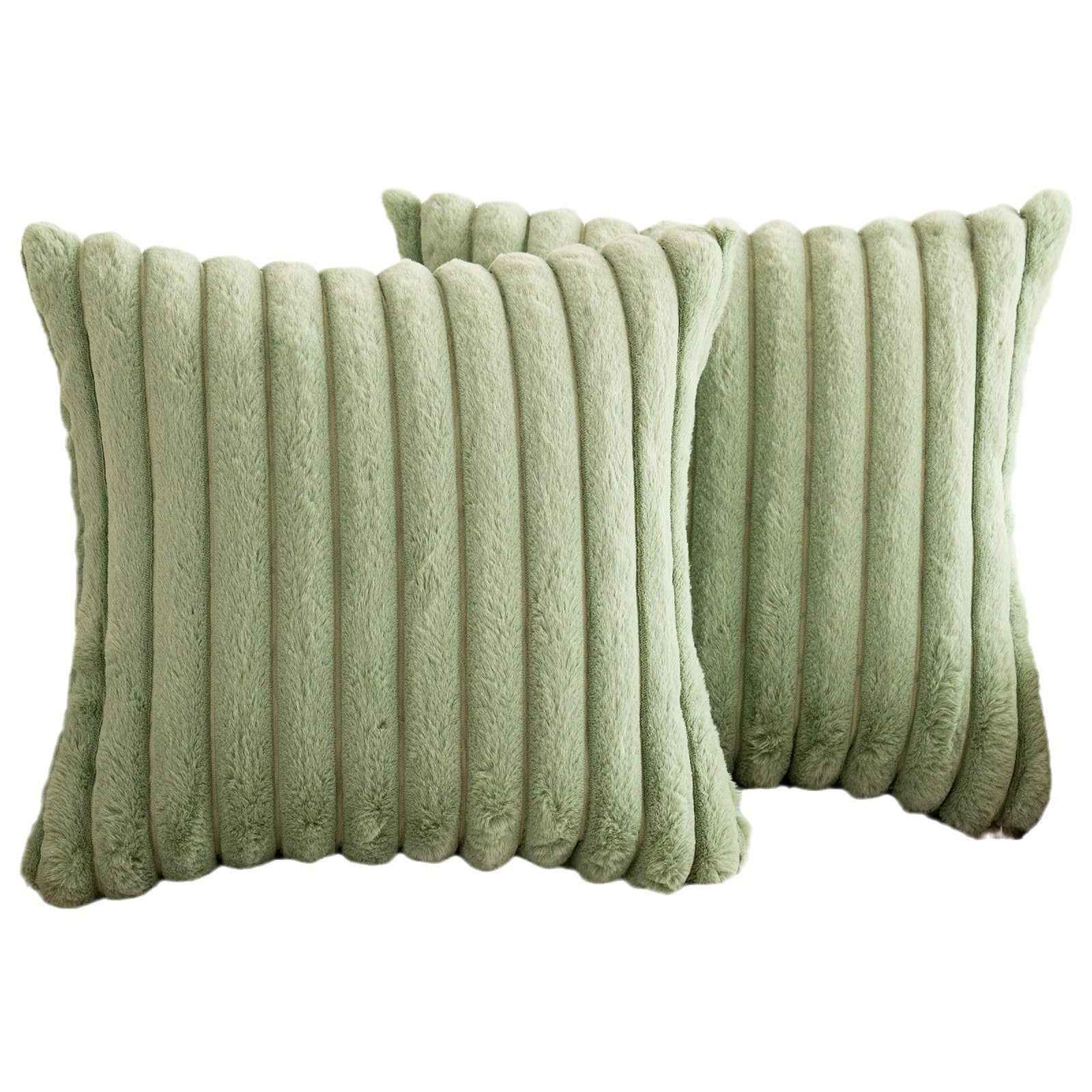 Rabbit Fur Solid Color Vertical Bar Plush Square Cushion Cover