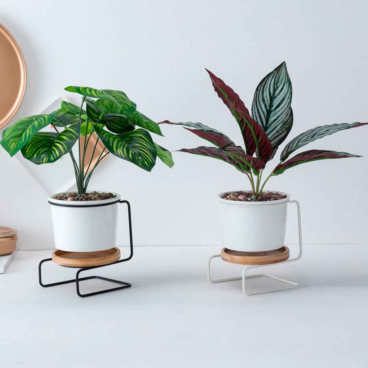 Geometric ceramic green plant pot