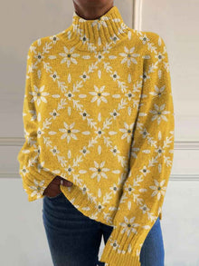 3D Floral Pattern Printing Independent Station High Neck Long Sleeve Sweaters