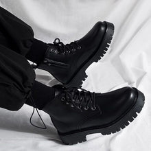 Men's High-top Side Zipper Leather Shoes Black Mid-Top Increased By Worker Boot by Mirlaine Univers