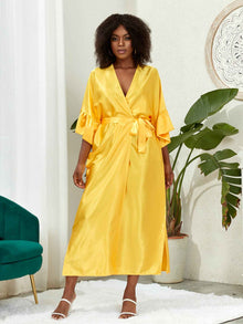 Women's Fashion Plus-Size Satin Long-Sleeve Dress