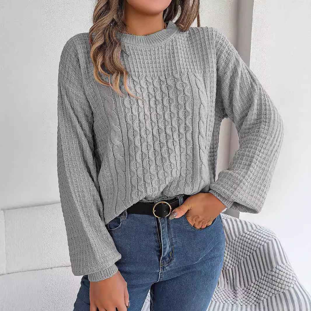 Women's Cable-Knit Lantern-Sleeve Pullover Sweater