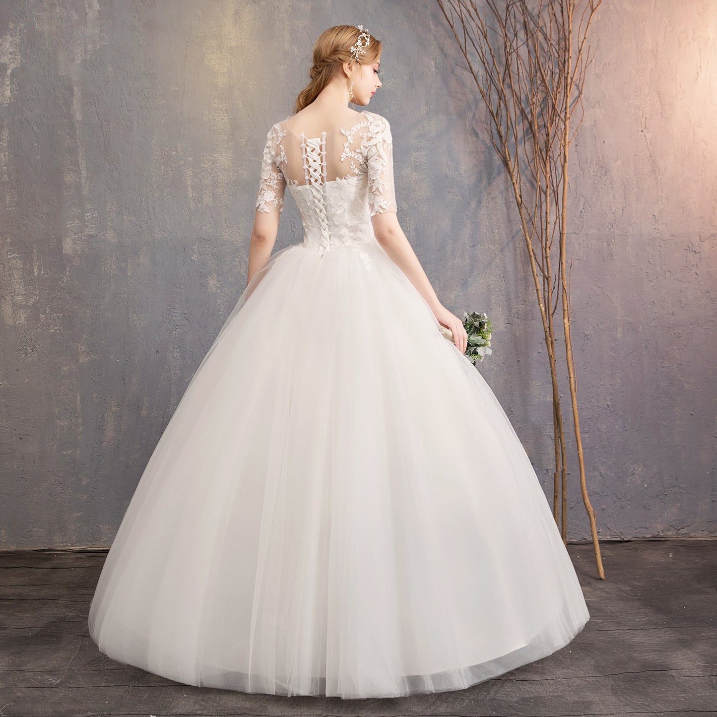 Slim Mid-sleeve Plus Size Photo Studio Wedding Dress by Mirlaine Univers