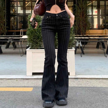 Womens Striped Contrasting Low-Waist Straight Jeans