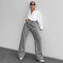 Silver-gray Straight-leg Womens Springfall Denim Jeans With A Draped Versatile Fit High Waist And Slimming Effect
