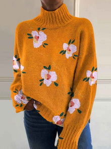 3D Floral Pattern Printing Independent Station High Neck Long Sleeve Sweaters