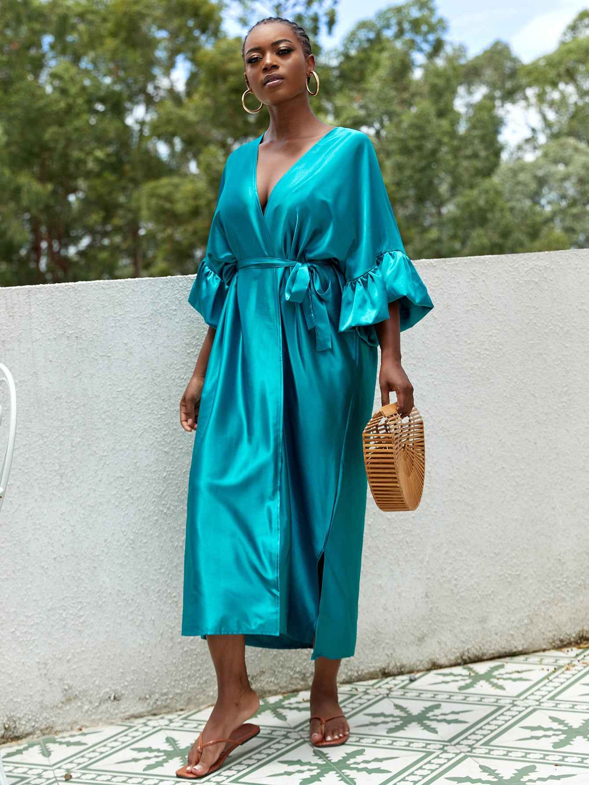 Women's Fashion Plus-Size Satin Long-Sleeve Dress
