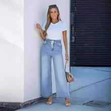 Wide-leg High-waisted Elastic-waist Loose-fit Denim Jeans For International Trade