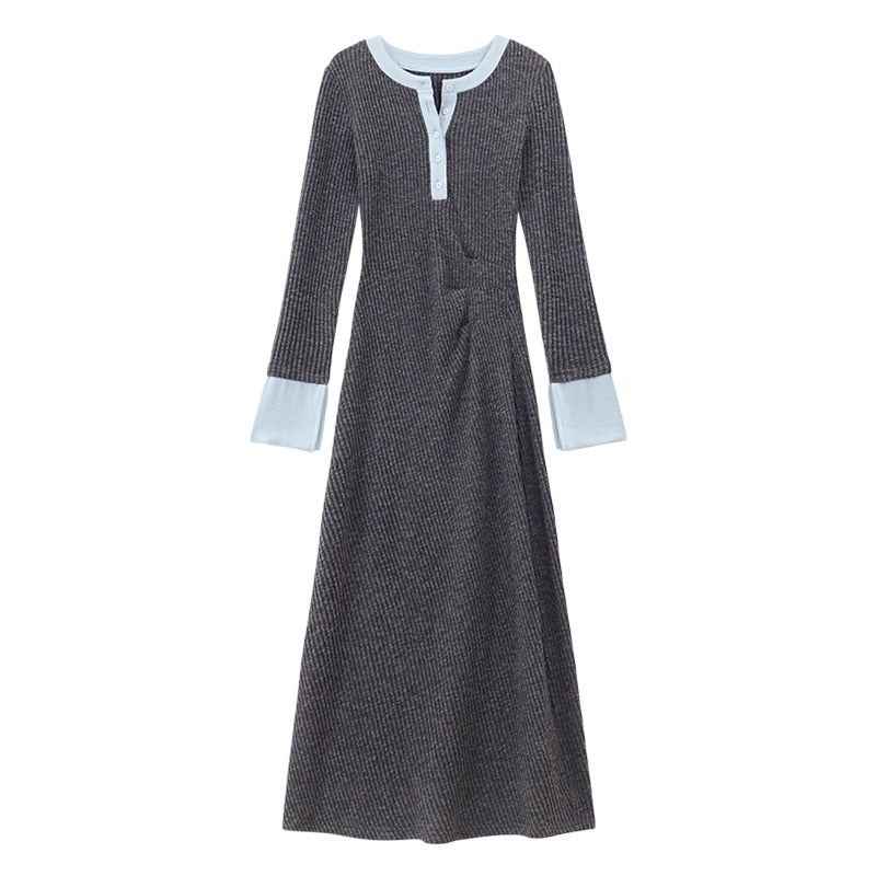 Womens Fashionable Slimming Patchwork Long-Sleeve Dress
