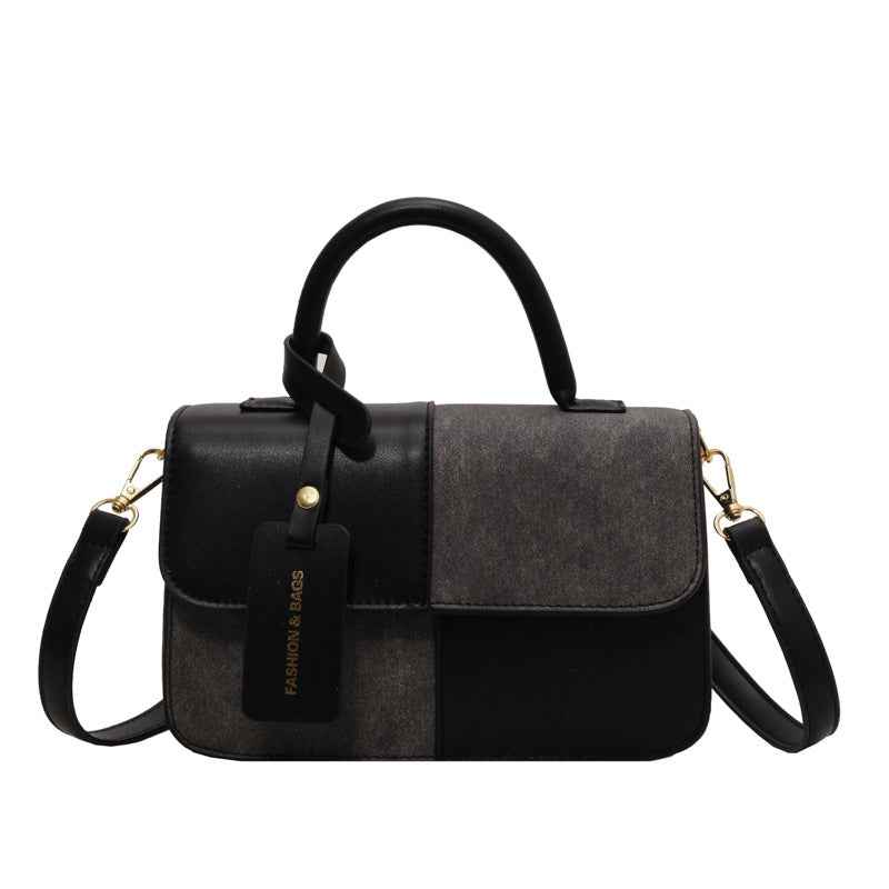 Crossbody Shoulder Bag With Contrasting Color Patchwork Compact Square Handbag