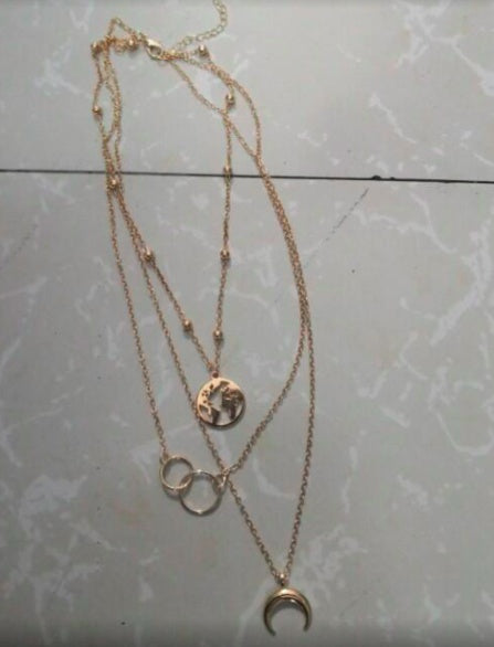Fashionable Multilayer Boho Moon Map Necklace by Mirlaine Univers