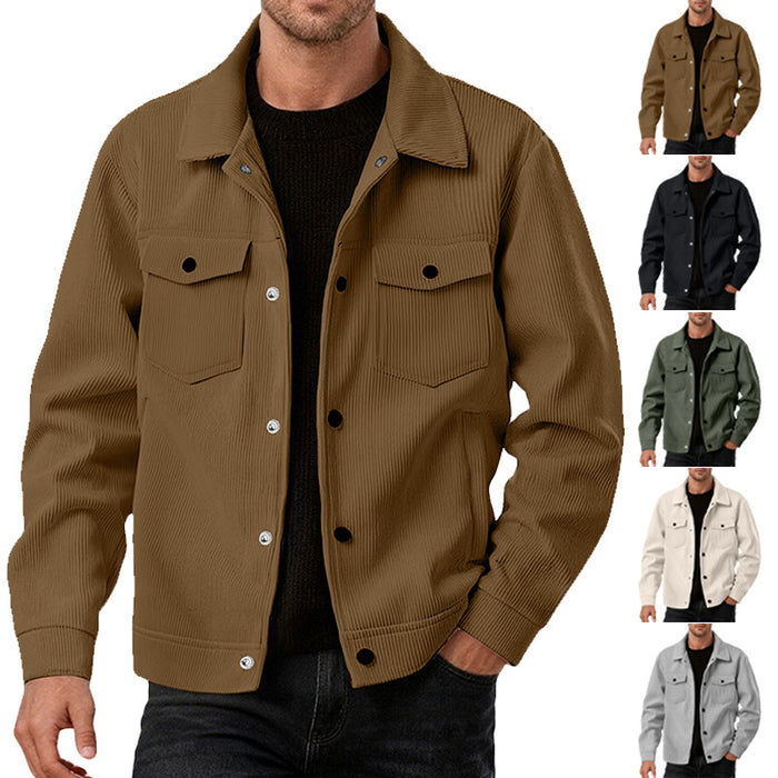 New European And American Men's Casual Solid Color Lapel Single-breasted Corduroy Jacket For Spring And Autumn, Cross-border Foreign Trade Amazon Style