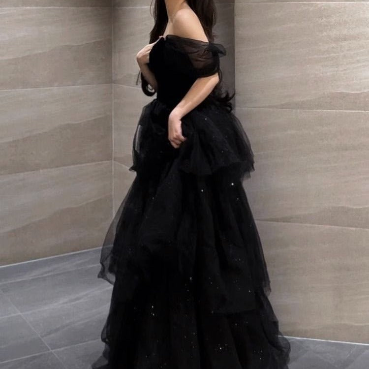 Black Evening Dress Light Luxury Minority French Style Pettiskirt by Mirlaine Univers