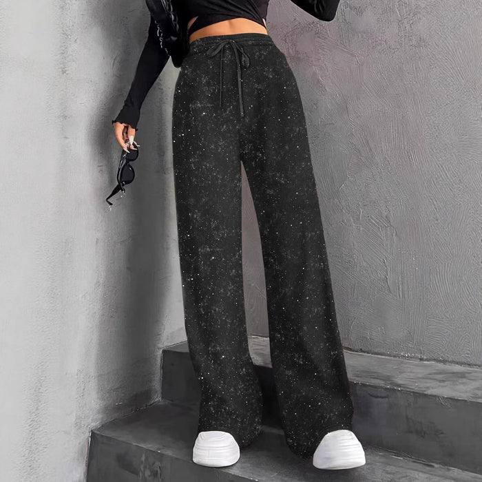 Pantalon à cordon de serrage scintillant avec détails élaborés en strass