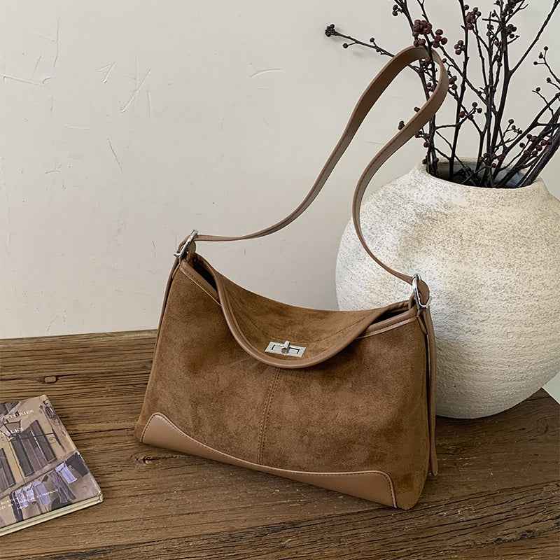 Stylish Suede Lock-Clasp Versatile ShoulderCrossbody Bag
