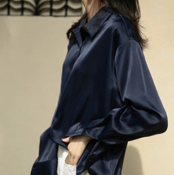 Women's Long-sleeved Satin Shirt by Mirlaine Univers
