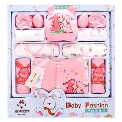 Cotton Padded Baby Clothes Set Newborn Pink Rabbit Pattern