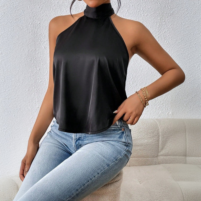 Womens Halterneck Tank Backless Slim Fit Black New Arrival
