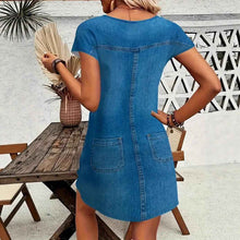 Milk Silk Fabric Denim-look Printed Short-sleeve Dress