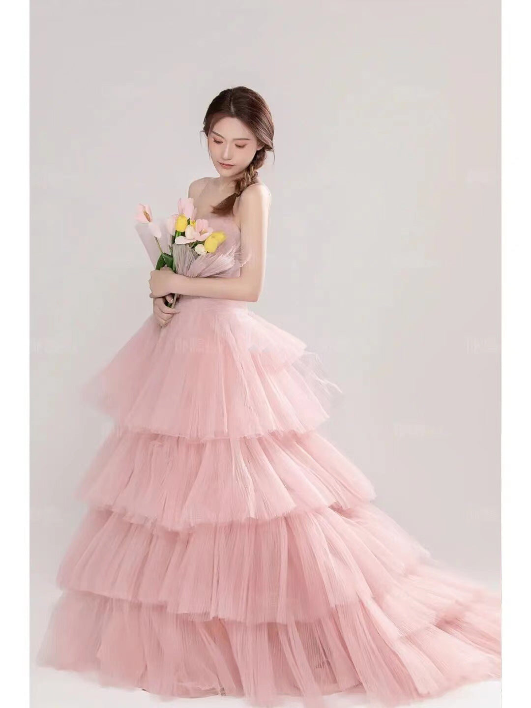 Elegant Girl's Wedding Photography Dress Pink White by Mirlaine Univers