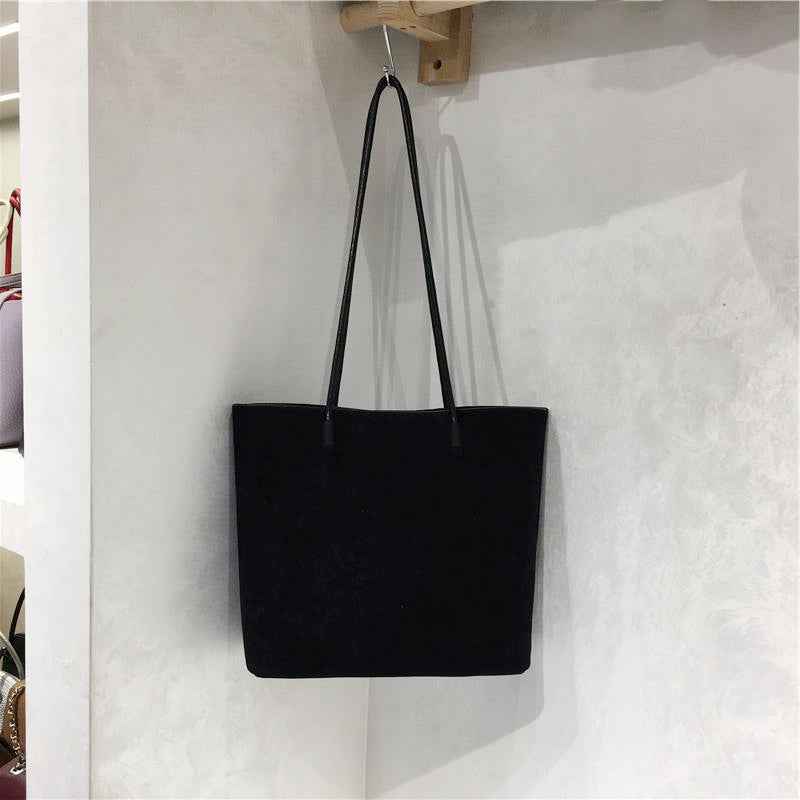 Retro Suede-Like Fabric Simple Handheld Shoulder Tote Bag
