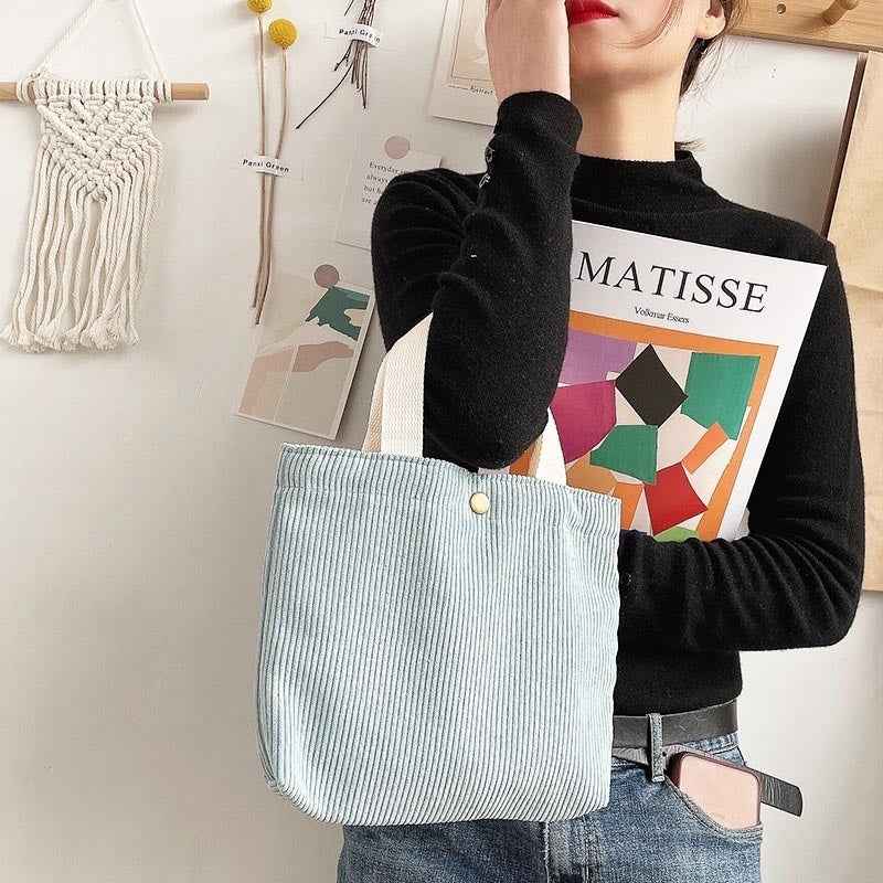Rough-yarn Minimalist-style Tote With Double-sided Prints A Versatile High-capacity Womens Canvas Bag