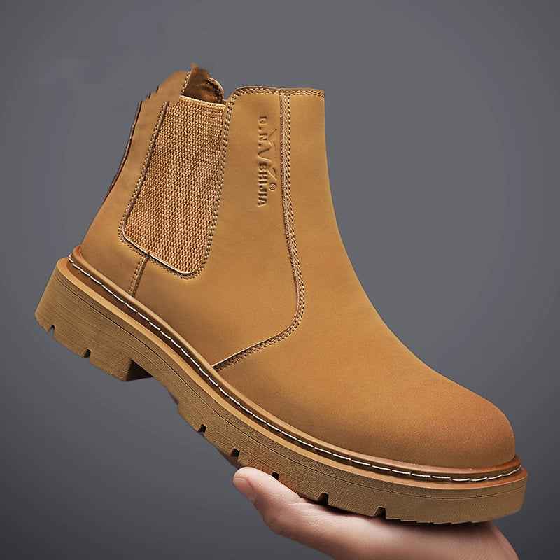 New Autumn And Winter British Style Rhubarb Worker Boot Thick Bottom High Top Smoke Pipe