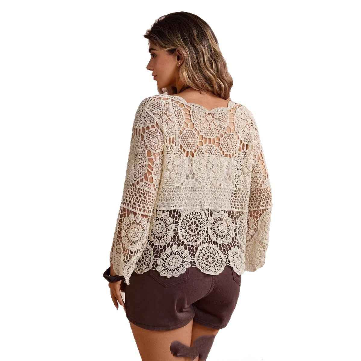 Bohemian Cutout Crochet Lace Sun-Protective Blouse