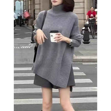 Mid-length Womens Asymmetrical High-neck Split Sweater