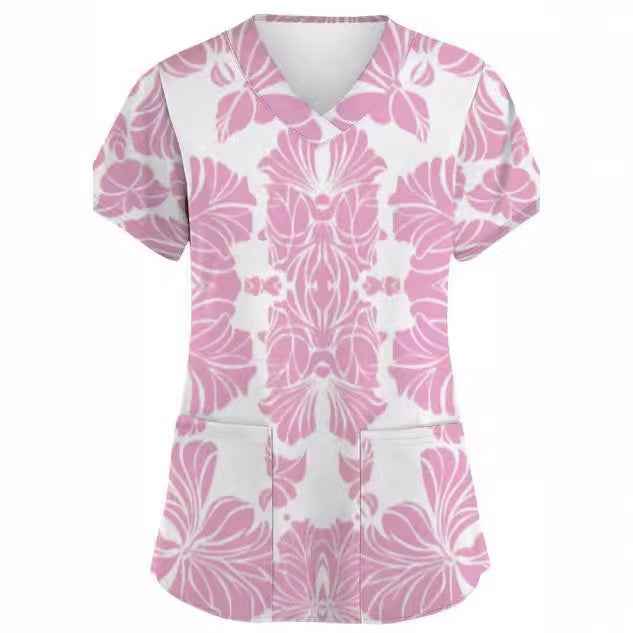 Summer Casual New Women's V-neck Cloth For Nursing Workers Short Sleeve