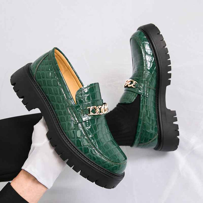 Men's Autumn Thick Bottom Crocodile Pattern Loafers Leather Shoes
