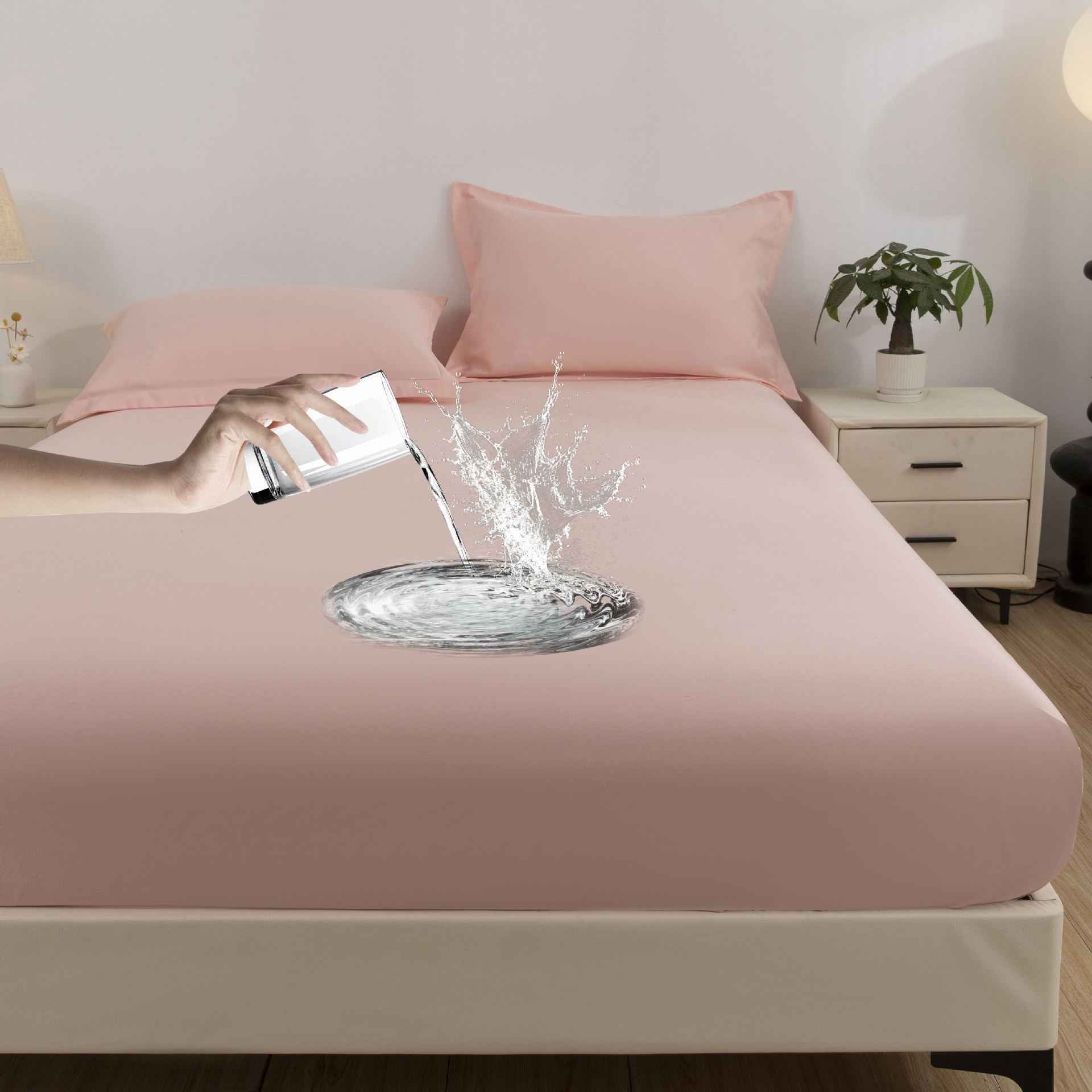 Solid Color Frosted Double Layer Water-proof Mattress Protective Cover Skin-friendly Soft Dustproof Protective Bedding