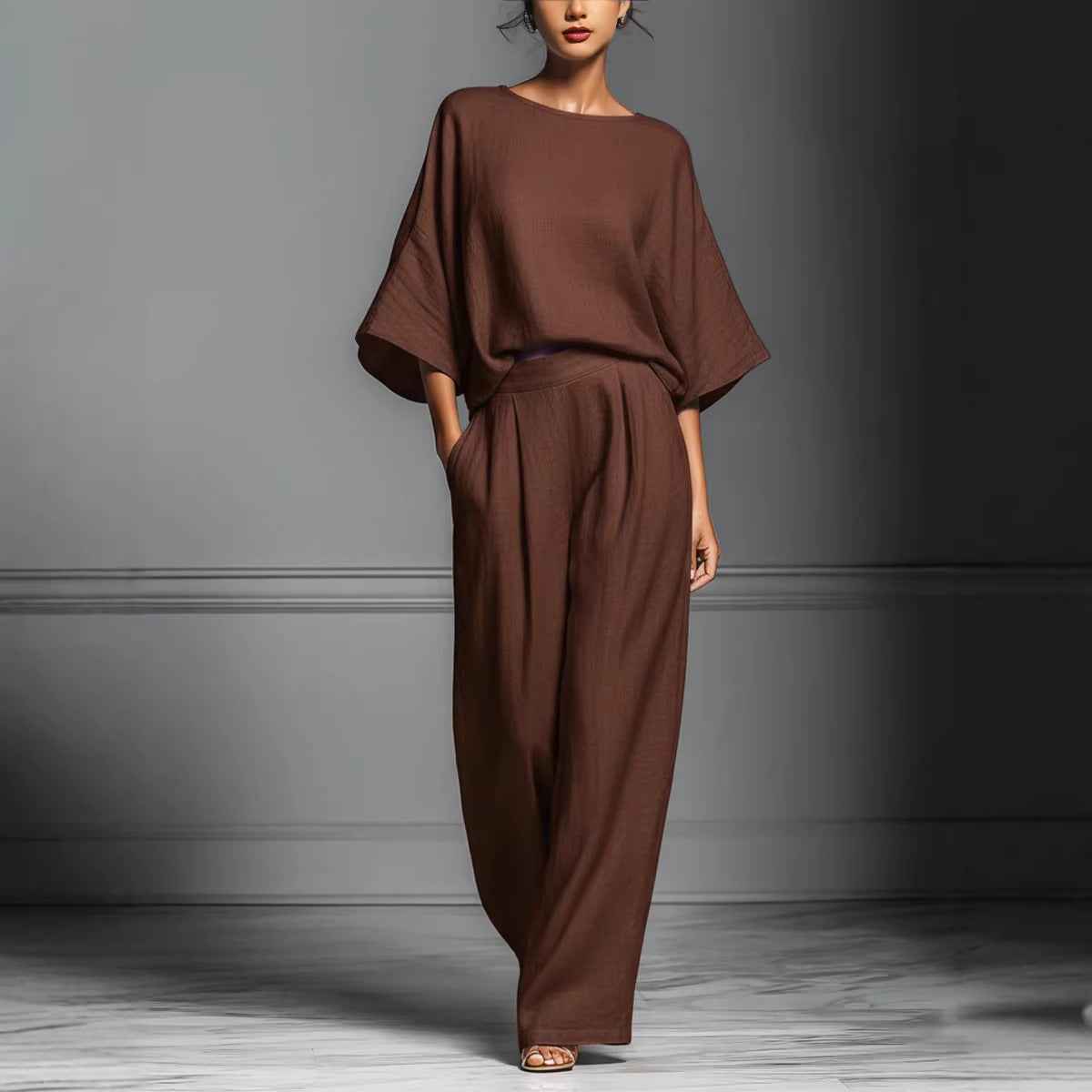 Womens Fashionable And Elegant Flared-Sleeve Linen Suit