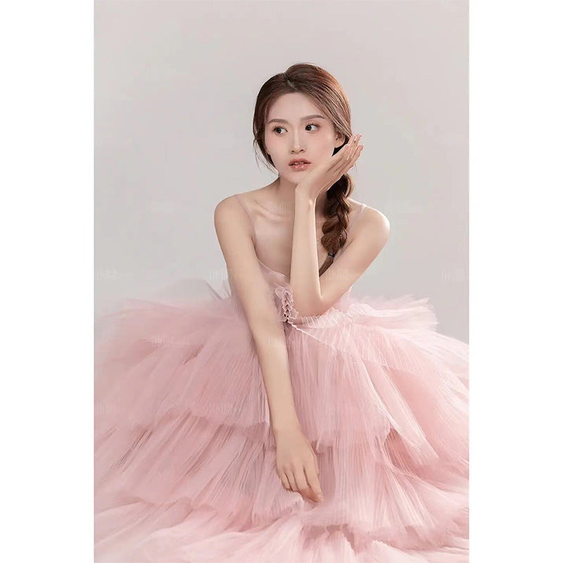 Elegant Girl's Wedding Photography Dress Pink White by Mirlaine Univers