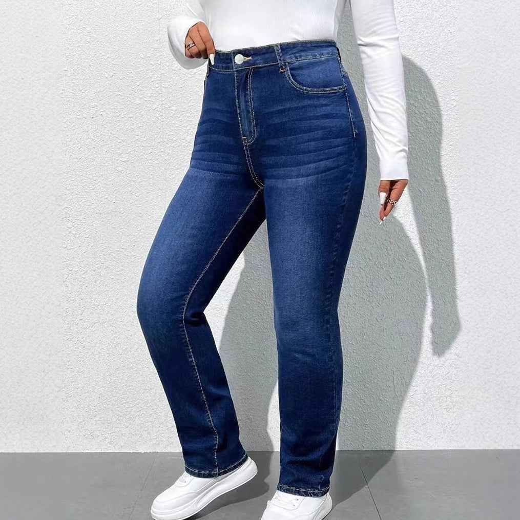 Women's Stretch Denim Straight-leg Pants