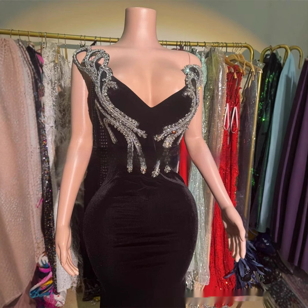 Black Bandeau Slim-fit Skinny Long And Ground Dress by Mirlaine Univers