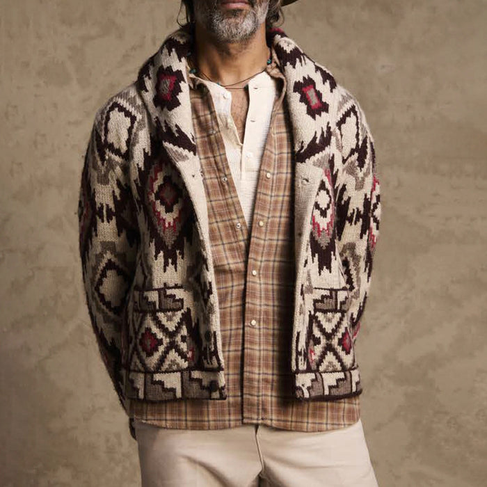 Mens Fashionable Printed Lapel Jacket Coat